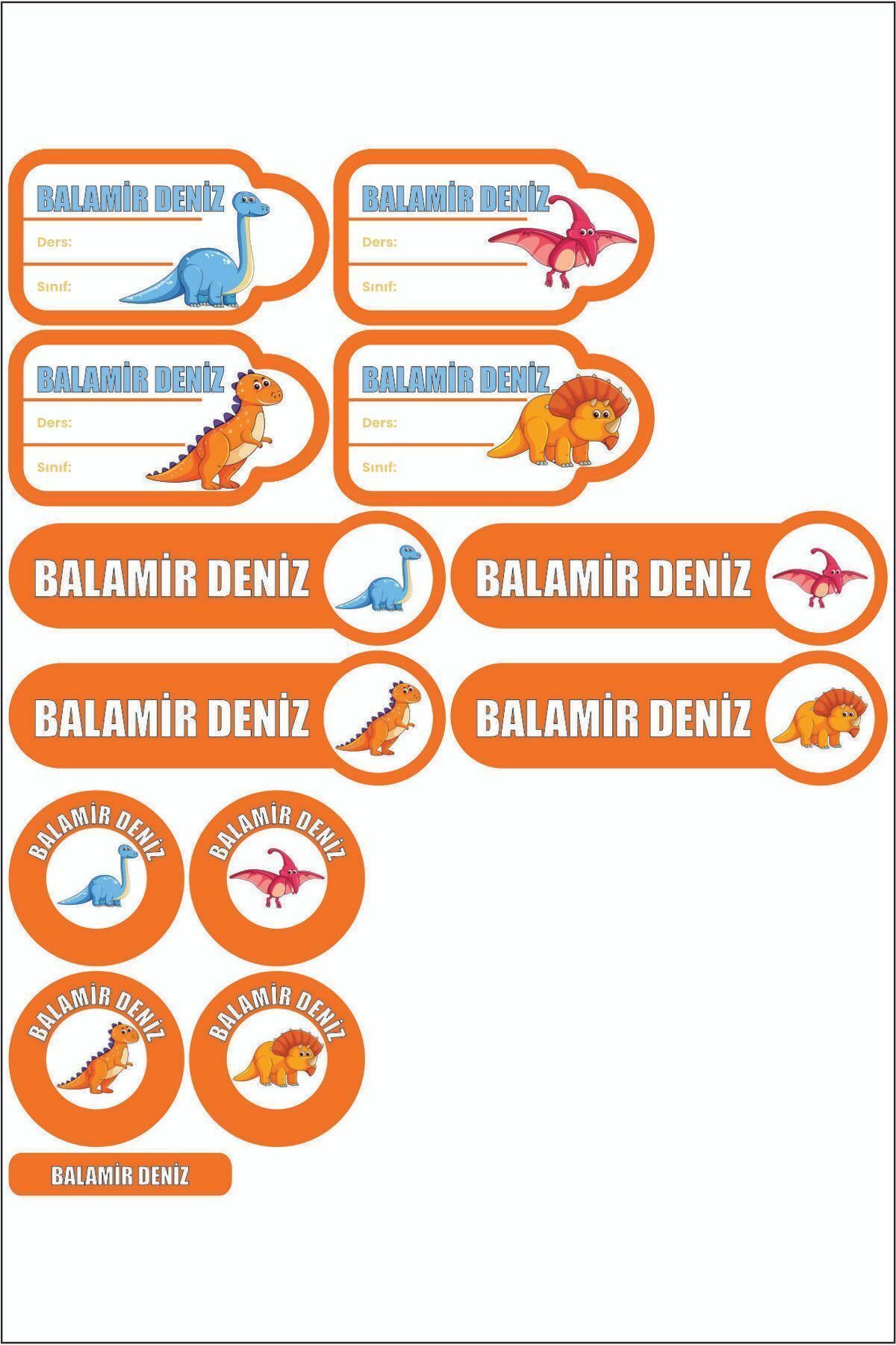 Kişiselleştirilmiş Dinazor Karakterli  Kalem - Defter - Suluk - Okul - Kreş - Etiket & Sticker