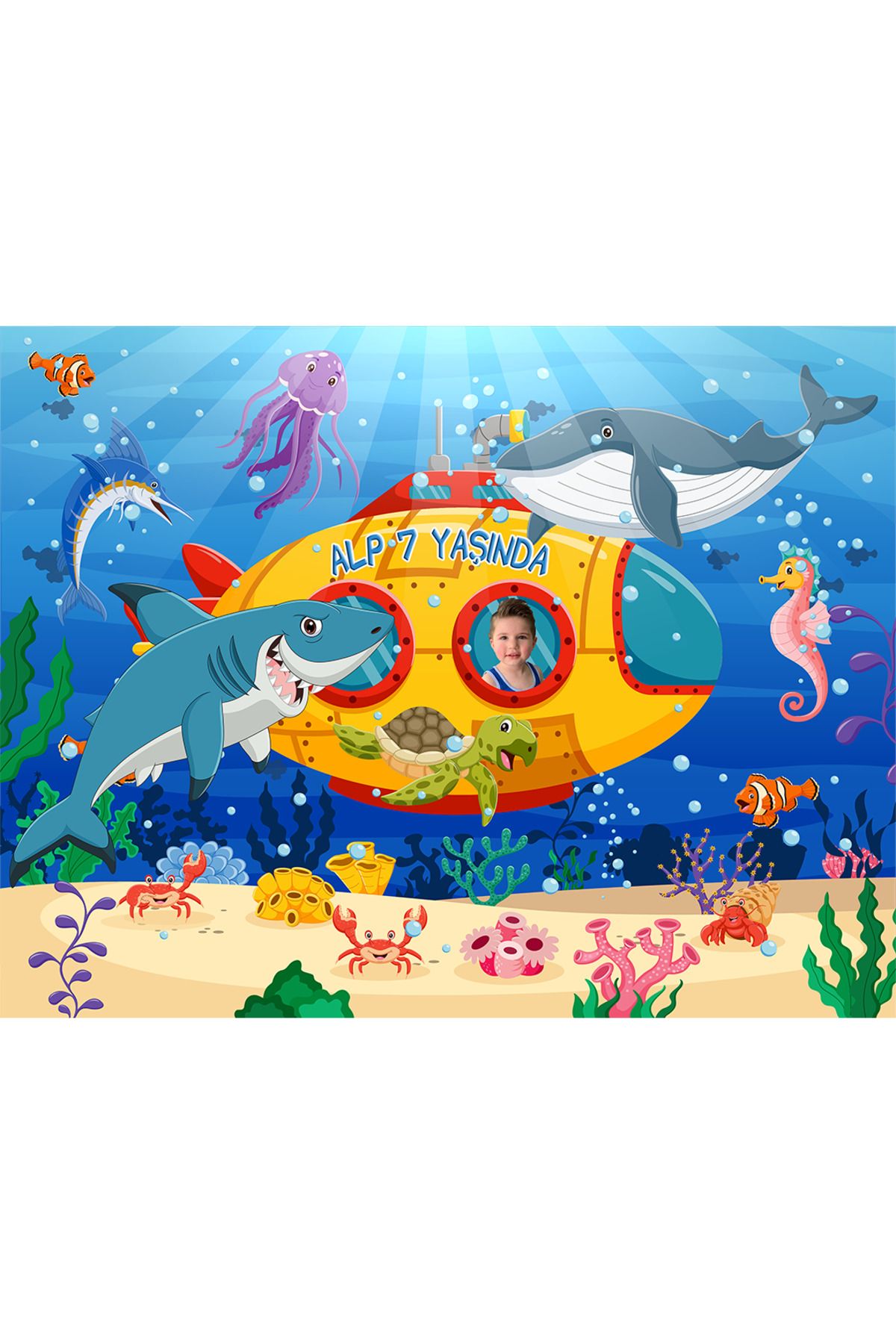 Köpekbalığı Temalı Doğum Günü Konsept Afişi 100x140 cm