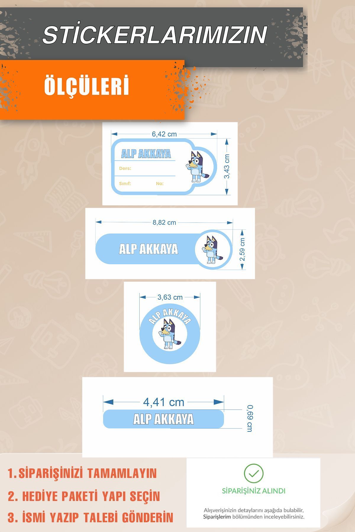 Sevimli - Tavşan-Okul-kreş-kalem-suluk-defter-etiket-sticker 226 parça