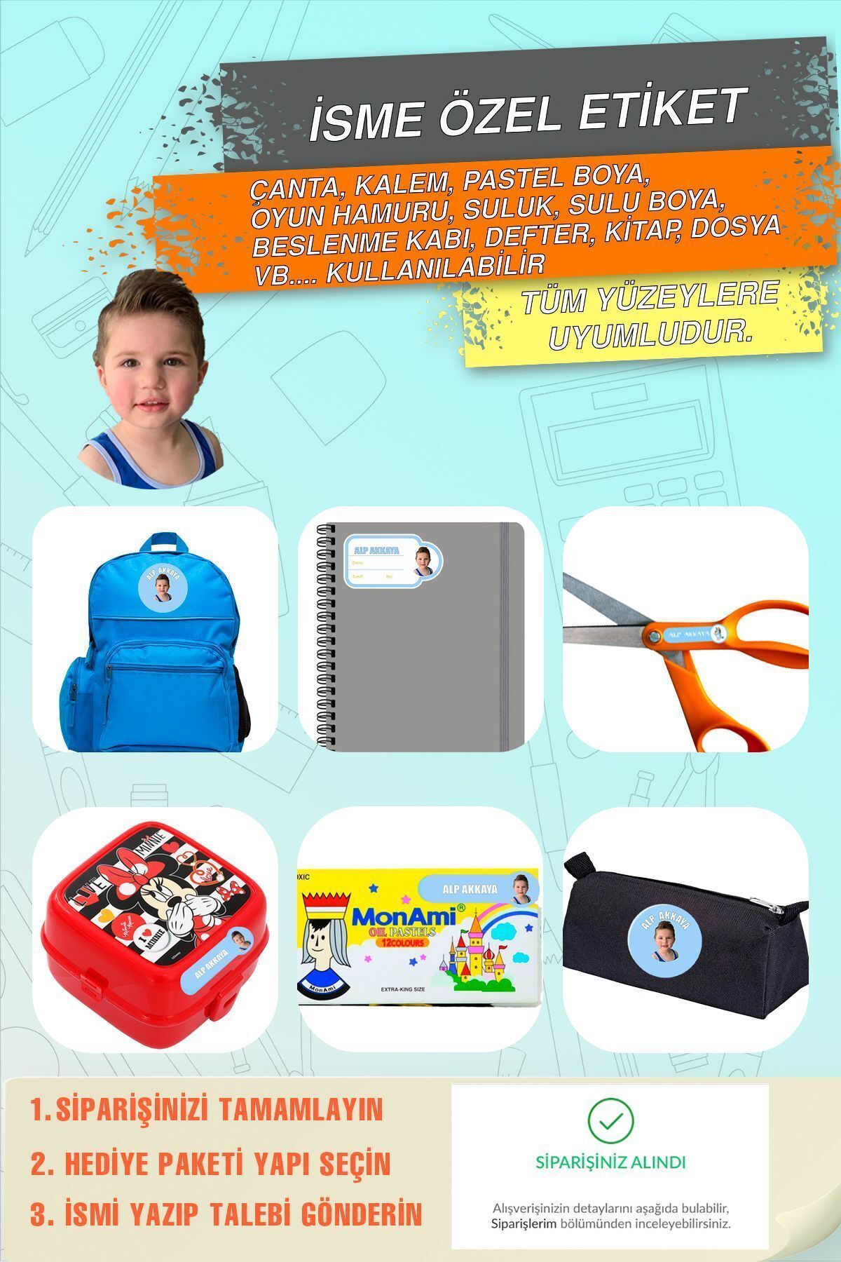 Kişiye Özel Erkek Çocuk Fotoğraflı Veya Karakterli Kreş - Okul Etiketi 226 Parça